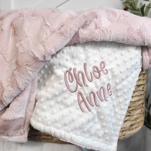 Personalized Baby Blanket - Custom Baby Blanket Minky - Embroidered Baby Blanket - Newborn Baby Shower Gift