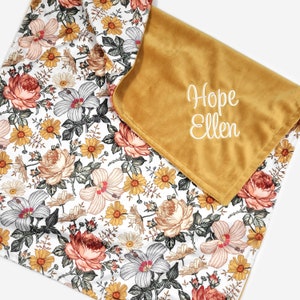 Newborn Baby Shower Gift - Girl Baby Blanket Personalized - Minky Baby Blanket - Vintage Floral Baby Blanket - Boho Baby Blanket