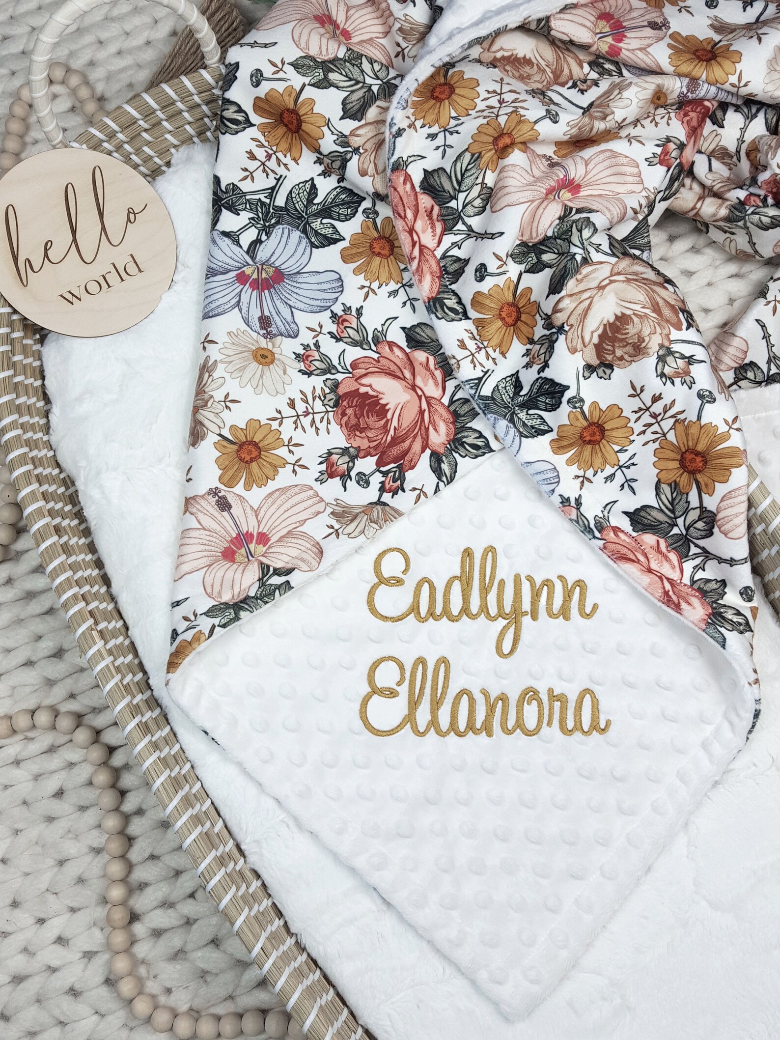 Personalized Girl Baby Blanket Vintage Floral Baby Blanket Etsy