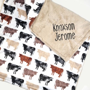 Cow Baby Blanket - Personalized Baby Blanket Boy - Farm Minky Baby Blanket - Baby Shower Gift - Milestone Blanket