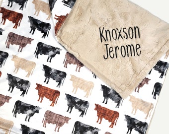 Cow Baby Blanket - Personalized Baby Blanket Boy - Farm Minky Baby Blanket - Baby Shower Gift - Milestone Blanket