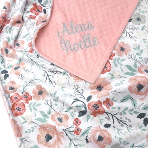 Personalized Baby Blanket Girl - Minky Baby Blanket - Floral Baby Name Blanket - Baby Shower Gift