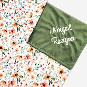 Sunflower Baby Blanket - Personalized Baby Blanket Girl - Newborn Baby Shower Gift - Monogrammed Blanket - Minky Baby Blanket