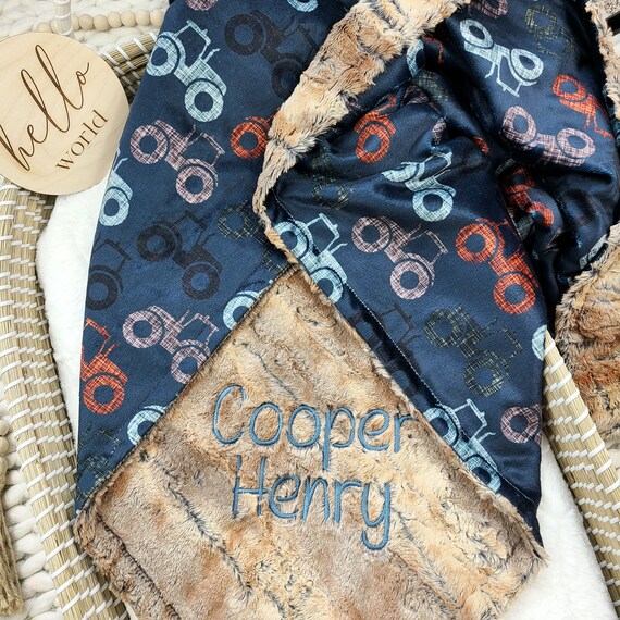 Personalized Baby Blanket Boy Tractor Baby Blanket Farm Etsy