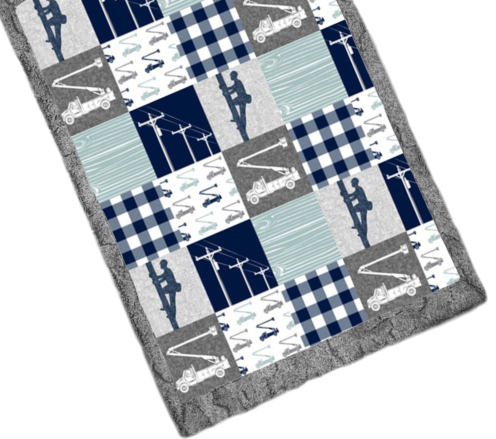 Lineman Minky Blanket Boy Baby Blanket Faux Patchwork Etsy
