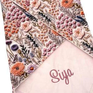 Personalized Girl Baby Blanket - Hand Embroidered Look Purple Floral - Baby Name Blanket - Girl Minky Baby Blanket with Name -