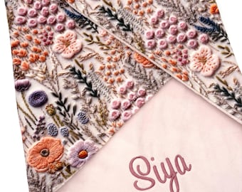 Personalized Girl Baby Blanket - Hand Embroidered Look Purple Floral - Baby Name Blanket - Girl Minky Baby Blanket with Name -