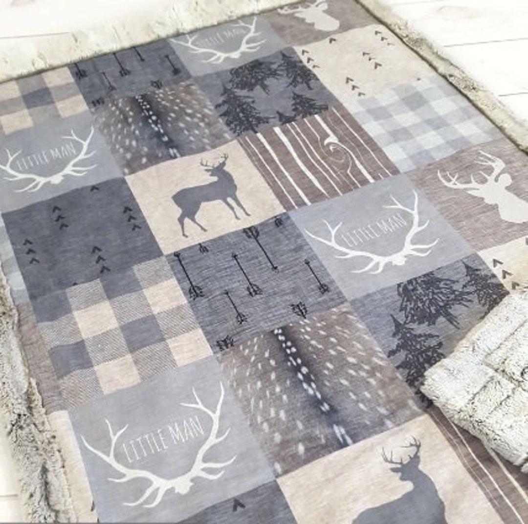 Deer Baby Quilt Rustic Baby Blanket Faux Patchwork Quilt Etsy