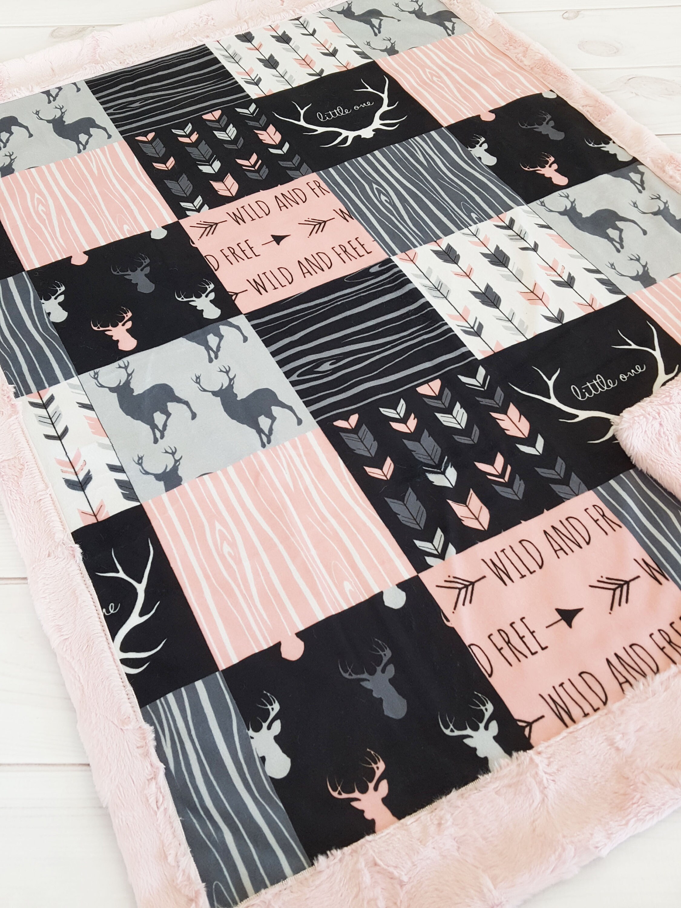 Deer Baby Blanket Baby Girl Faux Patchwork Quilt Country Etsy