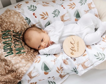 Baby Boy Gift - Personalized Boy Baby Blanket - Newborn Baby Shower Gift - Fawn Woodland Baby
