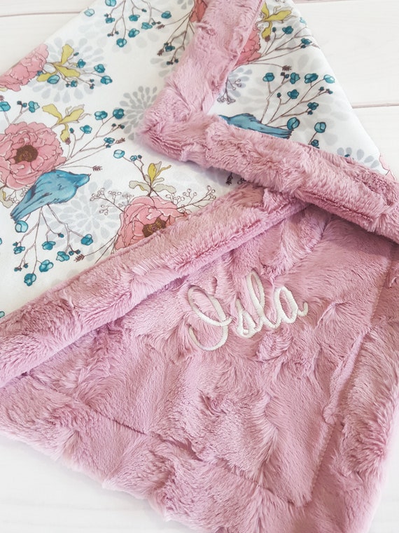 Personalized Girl Minky Baby Blanket Bird Baby Blanket for Etsy