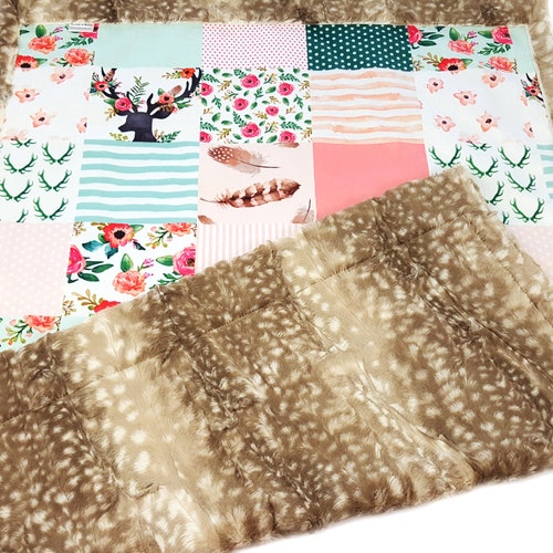 Boho Fawn Baby Blanket Floral Deer Minky Blanket Girl Etsy