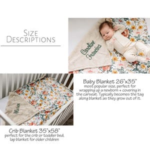 Personalized Baby Blanket Girl - Dusty Pink Floral Baby Blanket - Newborn Baby Shower Gift - Minky Baby Blanket image 3
