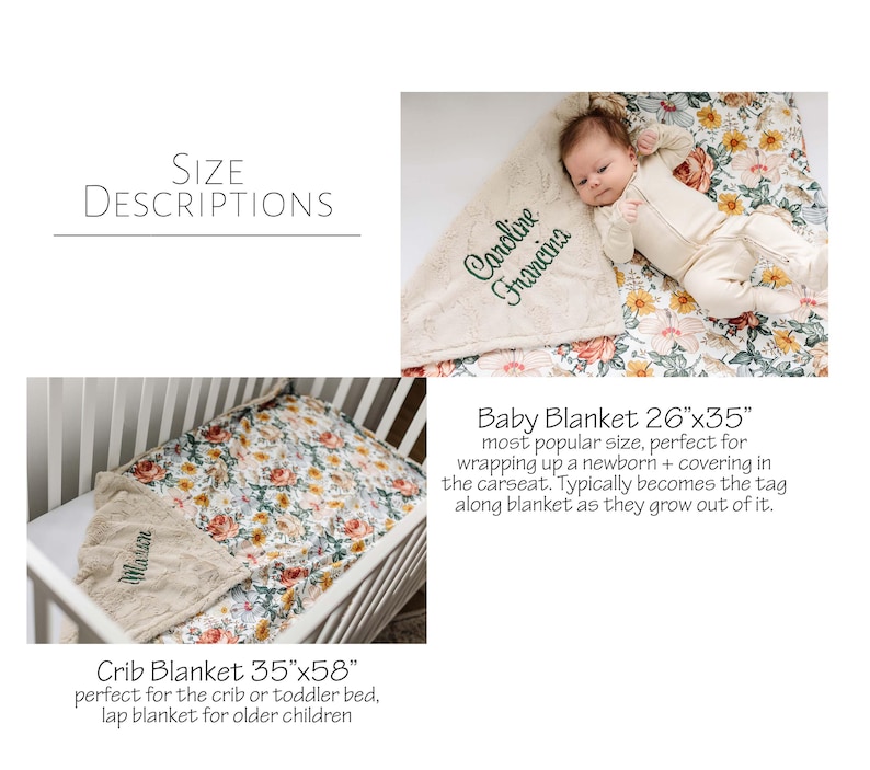 Personalized Baby Blanket Girl - Dusty Pink Floral Baby Blanket - Newborn Baby Shower Gift - Minky Baby Blanket image 3