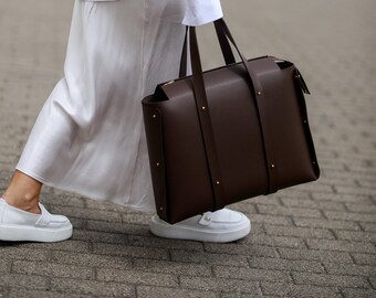 Dark Brown Handmade XXL Leather Bag A4 Business Minimalist