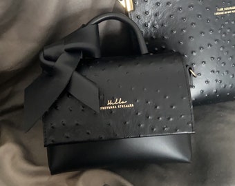 Ostrich Baby Leather Black Bag