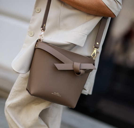 Minimalist Handmade Leather Bucket Bag Taupe Etsy Ireland