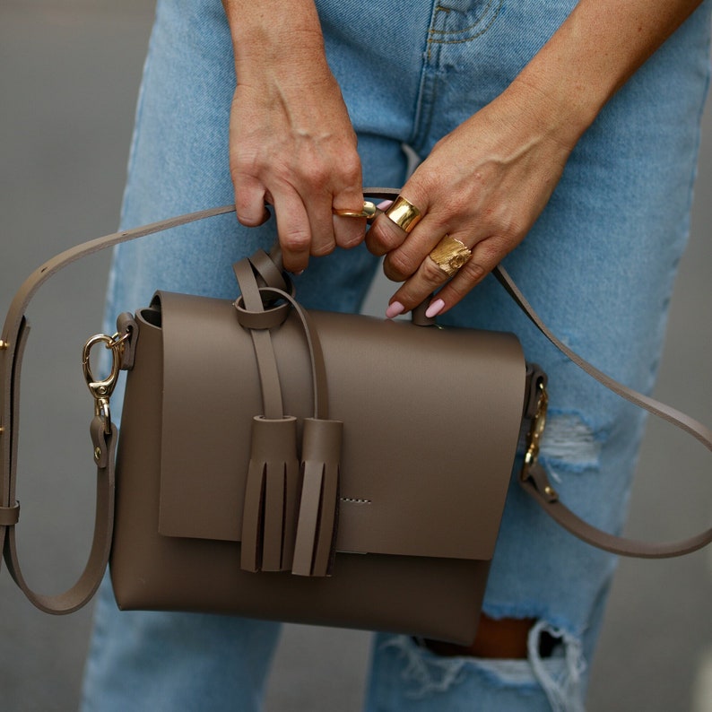 Mini Tassel Leather Bag Taupe