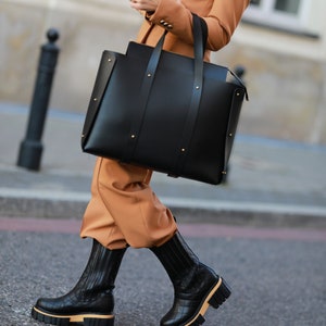 Black Handmade XXL Leather Bag A4 Business Minimalist