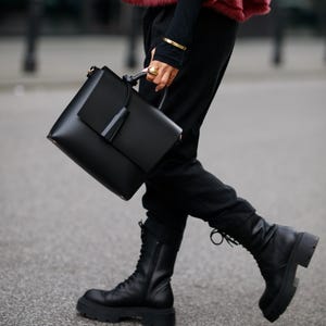 Minimalist Black Handmade Leather Bag with Tassel