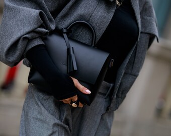 Mini Tassel Black Leather Bag
