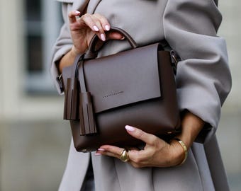 Mini Tassel Leather Bag Dark Brown