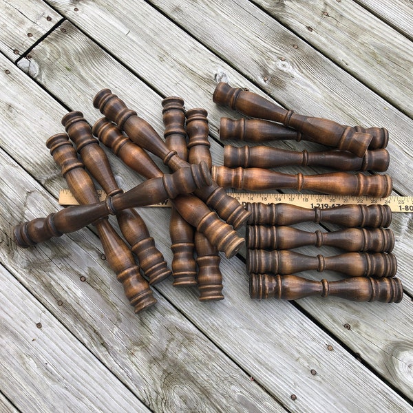 15 salvage wood spindles, !5 salvage short chunky turned wood spindles, DiY wood supply, woodworking supply, furniture supply, carpentry