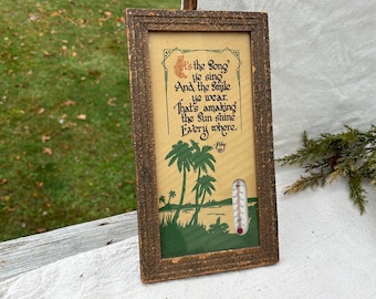 Vintage Litho Unterglas gerahmtes Thermometer funktioniert nicht