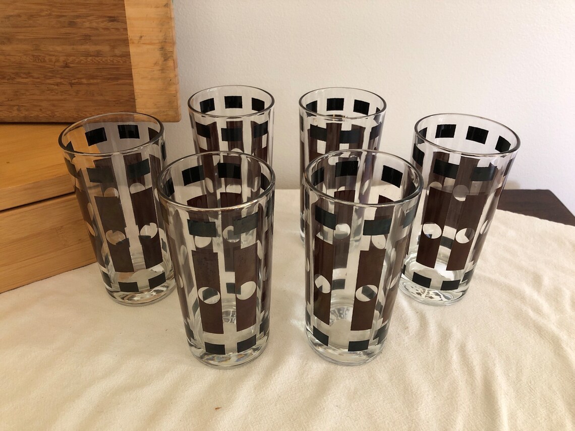 MCM Drinking Glasses Set of 6 Retro Drinking Glasses With Etsy