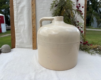 Vintage Prim White Stoneware Jug with chips at rim and hairline spider crack crazing on one side
