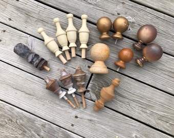 15 Salvage Wood Finials, Ball Top Wood Finials, Shapely Wood Finials, 15 Medium Sized Salvage Wood Finials, Woodworking Supply, DIY Create