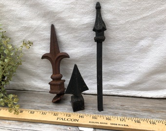 3 Salvage Metal Finials, Set of 3 Rusty Metal Finials, Salvage Fence Finials, Outdoor Garden Decor