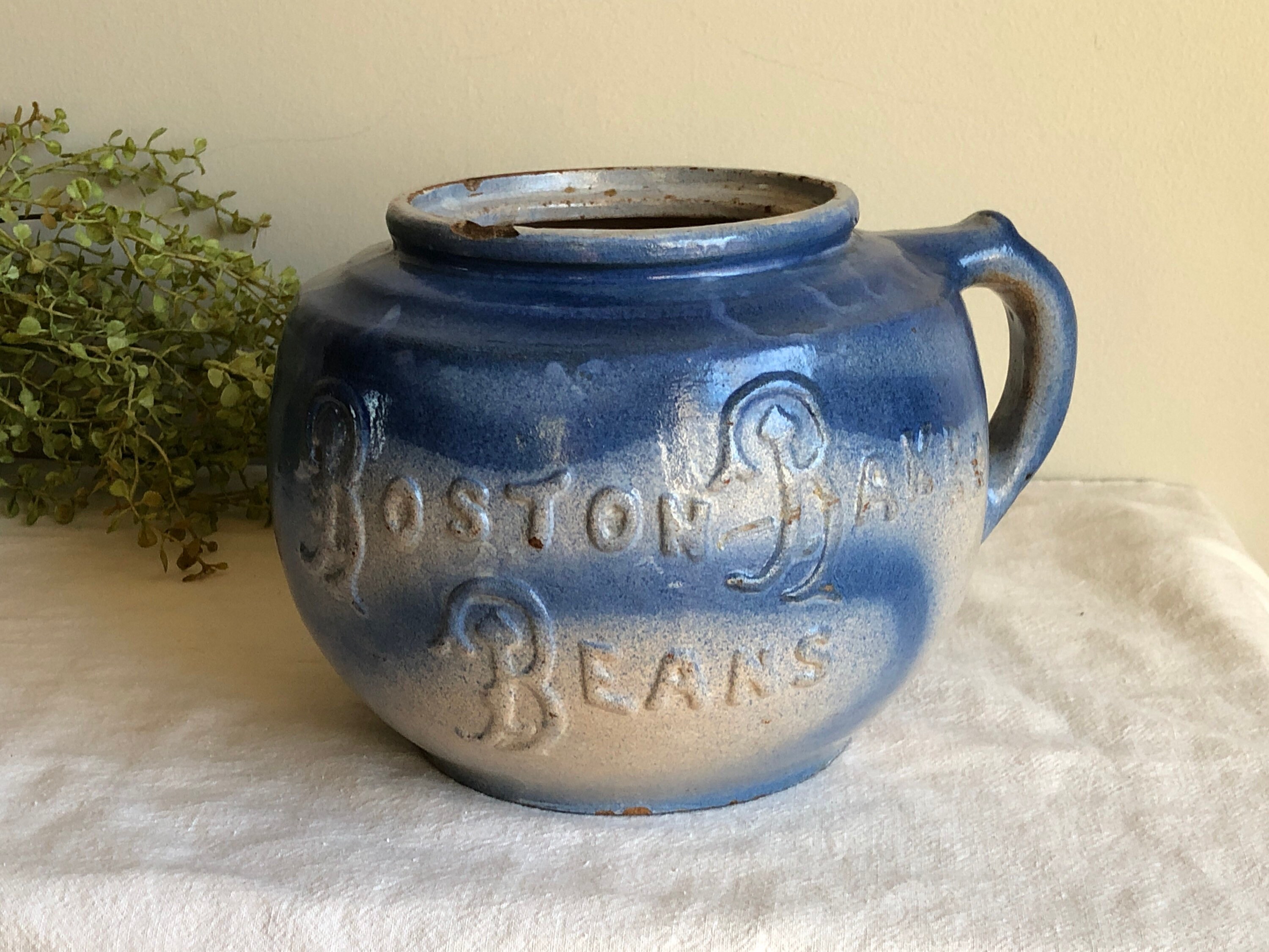 Antique American Stoneware 2 Quart Size Bean Pot - Baked Beans Cooking Pot  Circa Early 20th Century
