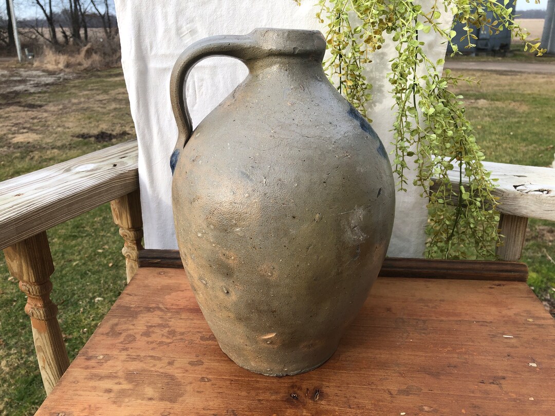 Ovoid 2 Stoneware Jug, Salt Ware Ovoid 2 Jug With Blue Markings and