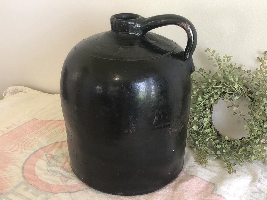 Vintage Brown Jug, Large Primitive Brown Stoneware Jug, Large Brown Crock Jug, Large Brown