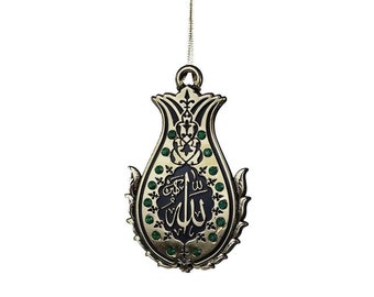 Green Muslim Gift Car Decoration Islamic Car Mirror Hanging Ayatul Kursi and Safar Travel Dua Cushion