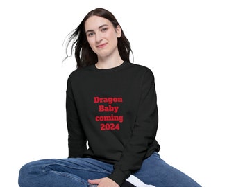 Dragon Baby Coming Soon 2024 Unisex Drop Shoulder Sweatshirt Crewneck- pregnancy annoucement