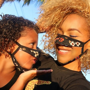 Clear Window Face Mask with nose wire & filter- Adult/Child THE TEACHER (Long Wear)  Flowers, Black, Beige Masks for Lip Reading, ASL