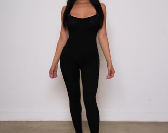 Sculpting Black Knitted Jumpsuit / Bodysuit - Made in USA