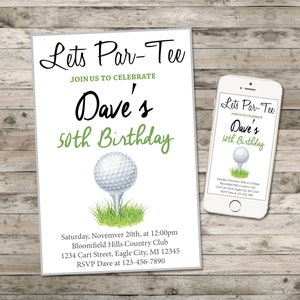 Golf Birthday Party Invitation Digital, Mens, Boys, Evite