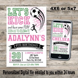Girls Soccer Birthday Party Invitation Personalized Digital