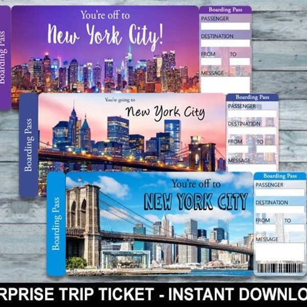 New York City Printable Boarding Ticket - Etsy