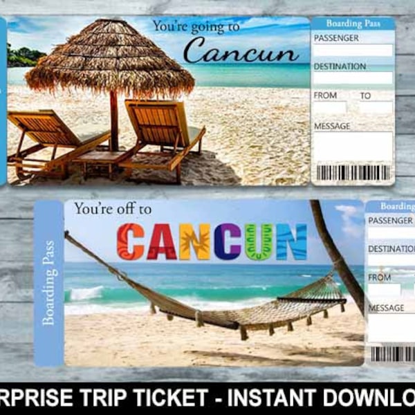 Surprise CANCUN Trip Gift Ticket. Boarding Pass. Trip Ticket. Vacation Ticket. Instant Download. Editable PDF File