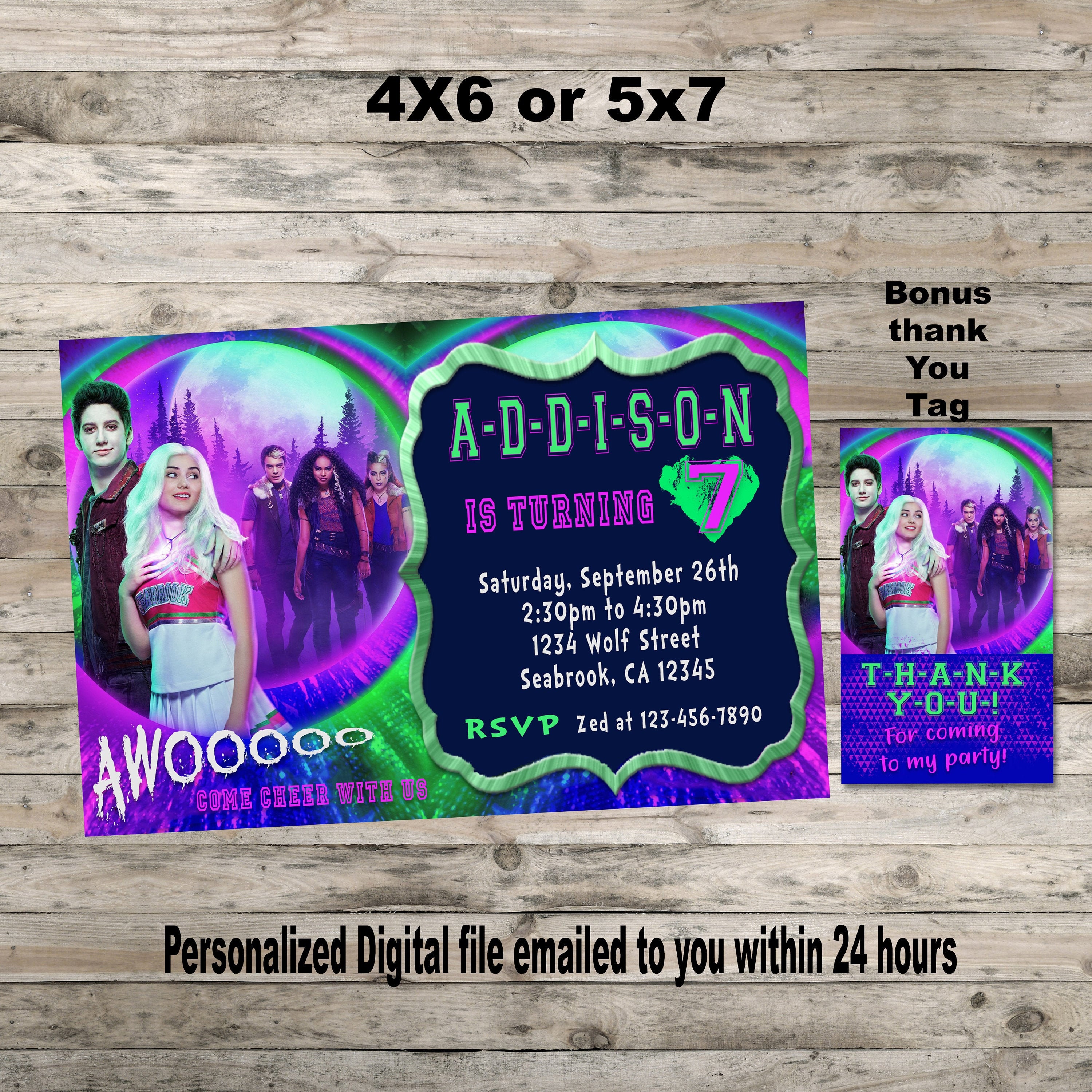 Zombies 2 Birthday Party Invitation "Digital", Thanks You, …