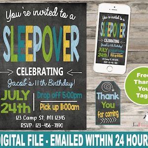 Sleepover Invitation Birthday Boys Girl Printable - Etsy
