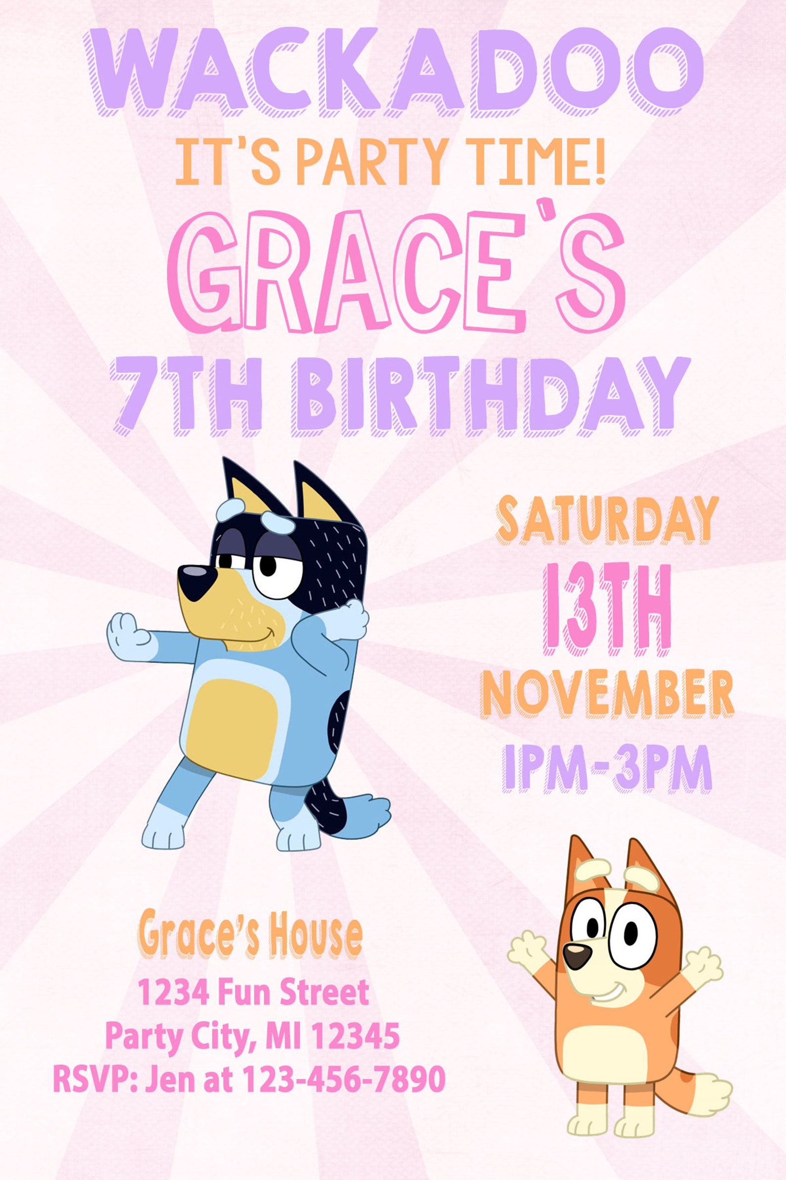 BLUEY Birthday Party Invitation digital Thanks | Etsy UK