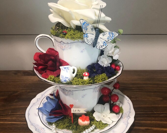 Alice in Wonderland Centerpiece, Stacked Tea Cup and Teapot Decoration ...