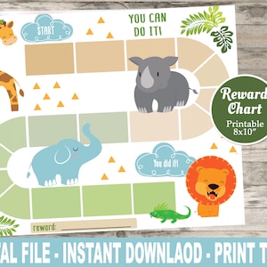 Safari Belohnungstabelle | Verhaltenstabelle | Kinder Routine Hausarbeit Chart | Junge Hausarbeit Chart | Sticker Chart, Löwe, Elefant, Kind, printable