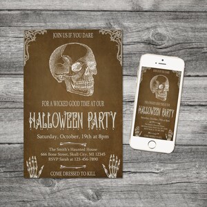 Halloween Party Invitation Skull Digital File