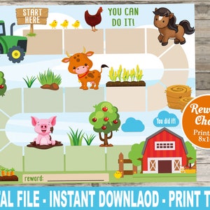 Bauernhof Belohnungstabelle | Verhaltenstabelle | Kinder Routine Hausarbeit Chart | Junge Hausarbeit Chart | Sticker Chart, Kuh, Schwein, Pferd, Kind, printable